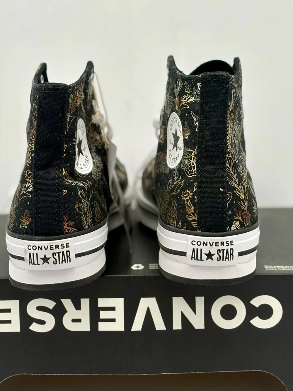 Converse Black High-Top All Star Sneakers with Gold Butterfly Print - Picture 4 of 11